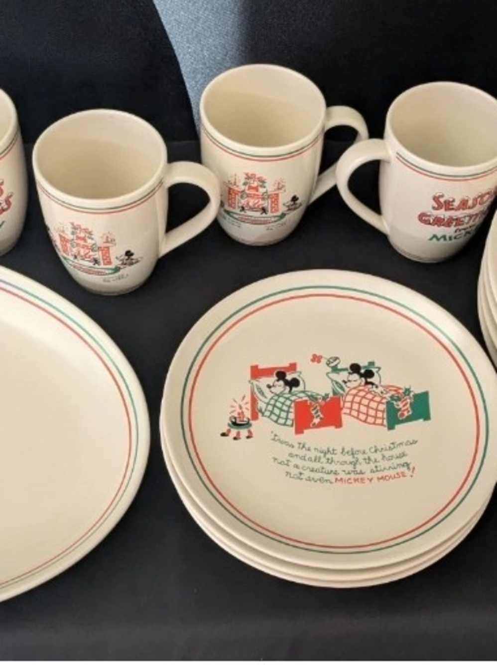 Vintage Disney "Season's Greetings" Christmas Stoneware Dish Set – Platter, Plat